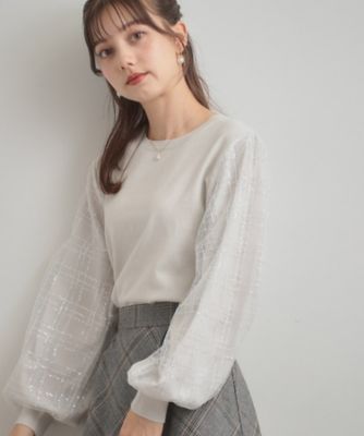 ＜COUTURE BROOCH (Women)＞【フェミニン・着映え】袖チェックチュール　ドッキングニット（２００２５６２２５１）