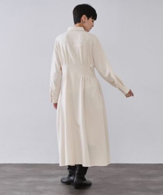 タグ付 エブール コットンダブルブークレ ロングワンピース 38 アイボリー ウエストタックフィット＆フレアワンピース【洗濯機OK