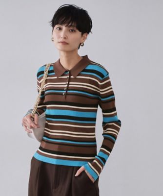 OPAQUE.CLIP (Women)/オペークドットクリップ マルチボーダーポロニット(2002562305) チャ344 トップス【三越伊勢丹/公式】