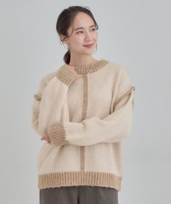 S－LL】配色デザインがポイント ざっくり編みゆるニット