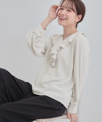 洗濯機可／S－LL】お顔周りを華やかに。フリル襟ブラウス