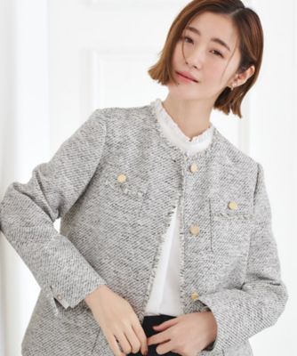 ＜GROVE (Women)＞【ハレの日・通勤】きちんとからカジュアルまで着回せる、ミドル丈ツイードジャケット（２００２５６２５４２）