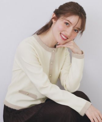 ＜index (Women)＞フェザーバイカラークルーネックカーディガン【洗濯機ＯＫ】（２００２５６５０２８）