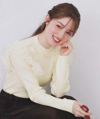 ＜index (Women)＞ショルダーチュールフリルハイネックニット【洗濯機ＯＫ／抗ピル】（２００２５６５０２９）