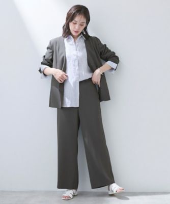 INDIVI グレー ストレッチパンツスーツ 36おまけニューヨーカー￼シャツ+ 接触冷感／透湿／着る日傘】イージーワイドパンツ