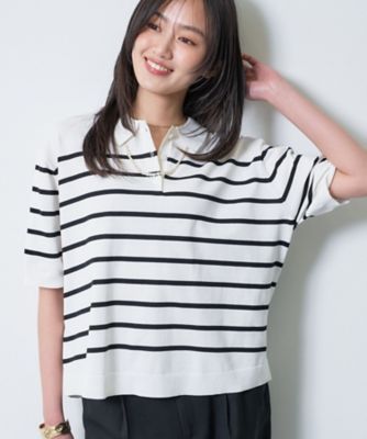 新品未使用　yori オーガニックコットンパイルポロカットソー　36 NATURAL LAUNDRY（ナチュラルランドリー） コットンマルチボーダー