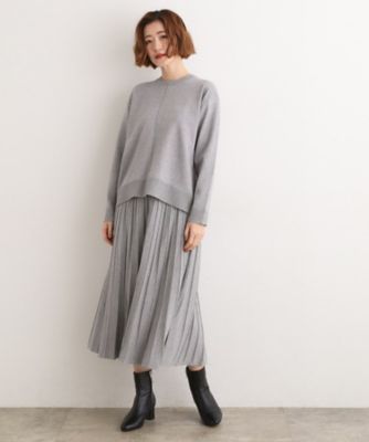 SETUP可能】冬から春まで軽やかに ラメラインニットプリーツ
