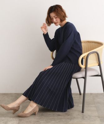 SETUP可能】冬から春まで軽やかに ラメラインニットプリーツ
