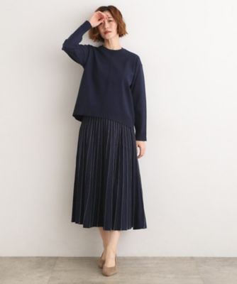 SETUP可能】冬から春まで軽やかに ラメラインニットプリーツ