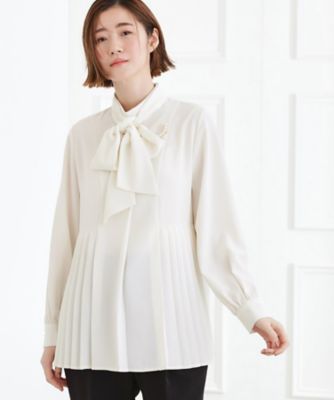 ＜GROVE (Women)＞【マシンウォッシュ／防シワ／ＵＶカット】裾プリーツ取り外しボウタイブラウス（２００２５６６１４７）