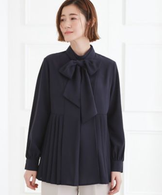 マシンウォッシュ／防シワ／UVカット】裾プリーツ取り外しボウタイ