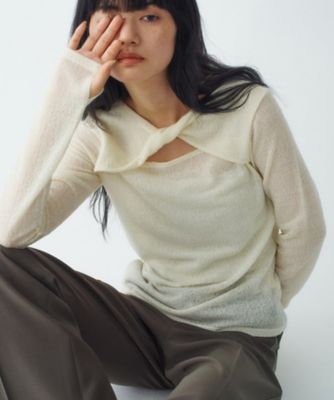 CODE A (Women)/コードエー twist sheer jersey top(2002566155) シロ003 トップス【三越伊勢丹/公式】