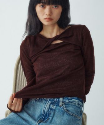 CODE A (Women)/コードエー twist sheer jersey top(2002566155) アカ064 トップス【三越伊勢丹/公式】