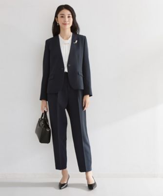 通勤スタイルに】ダブルクロス ノーカラージャケット／セットアップ可
