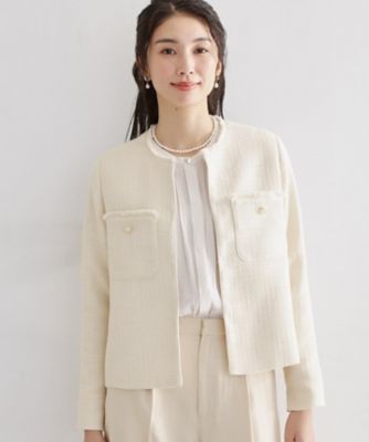 ＜THE SHOP TK (Women)＞【通勤・セレモニー】ツイードノーカラージャケット（２００２５６６８２２）