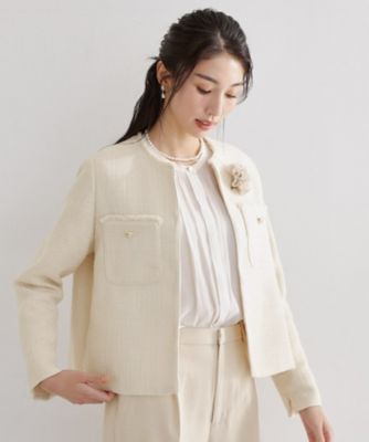 通勤・セレモニー】ツイードノーカラージャケット