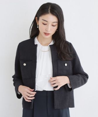 通勤・セレモニー】ツイードノーカラージャケット