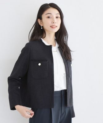 通勤・セレモニー】ツイードノーカラージャケット