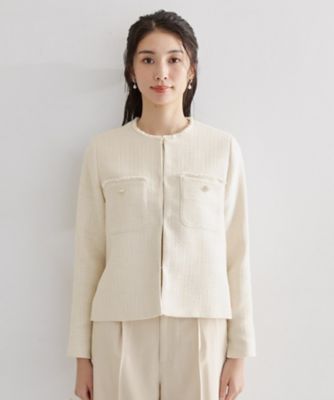 通勤・セレモニー】ツイードノーカラージャケット