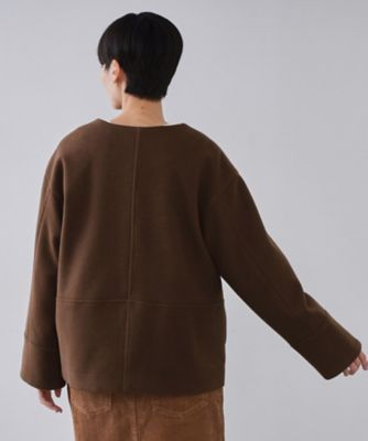 ウールライクメルトン ノーカラーコート【洗濯機OK