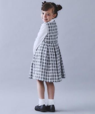 【美品】チェックジャケットワンピース 120－130／3点セット】ジャケット＆チェックワンピース／入園
