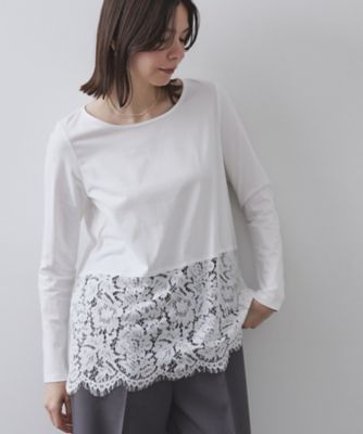 OPAQUE.CLIP (Women)/オペークドットクリップ 裾レースカットソー(2002567033) シロ001 トップス【三越伊勢丹/公式】