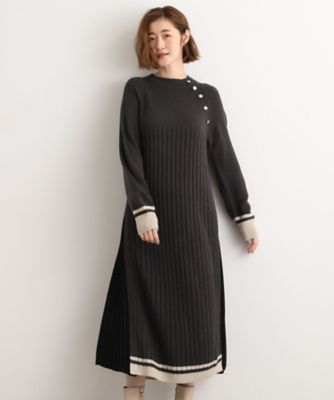 ＜GROVE (Women)＞【選べる着丈】配色サイドプリーツニットワンピース（２００２５６７０７４）