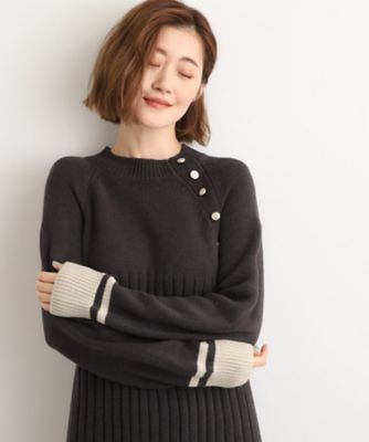 選べる着丈】配色サイドプリーツニットワンピース