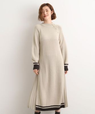 選べる着丈】配色サイドプリーツニットワンピース
