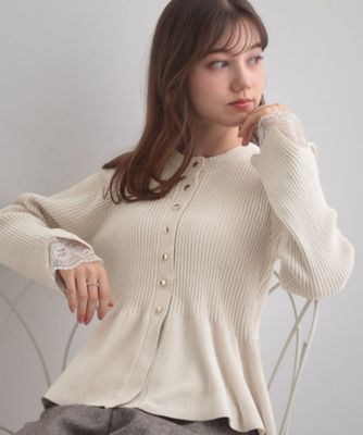 COUTURE BROOCH (Women)/クチュールブローチ【袖口レース・着映え】短毛モールペプラム カーデ(2002567083) シロ004 トップス【三越伊勢丹/公式】