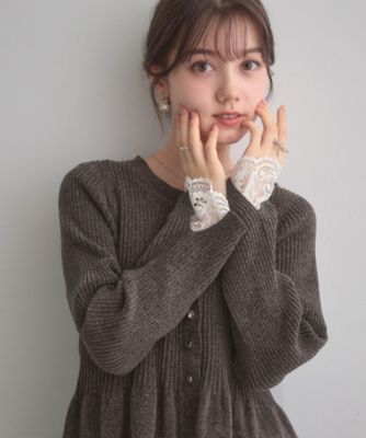 COUTURE BROOCH (Women)/クチュールブローチ【袖口レース・着映え】短毛モールペプラム カーデ(2002567083) チャ044 トップス【三越伊勢丹/公式】