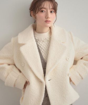 ＜COUTURE BROOCH (Women)＞【Ｓ－ＬＬ／無地・チェック柄】プードルボア　ショートコート（２００２５６７０８４）