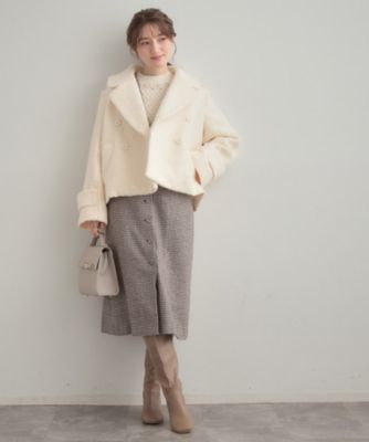 〈Edition〉トゥモローランド ウールボアショートコート アイボリー７号 S－LL／無地・チェック柄】プードルボア ショートコート