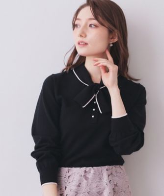 ルメール　ボウタイニット 配色使いパール付きボウタイニット | natural couture(ナチュラル