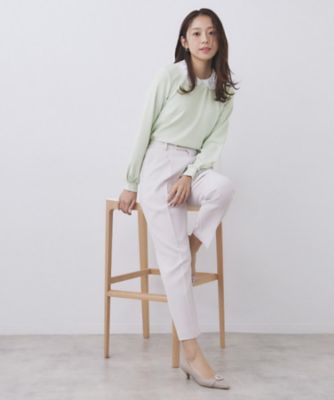 (取寄) ヴィンスカムート レディース エムベリッシュ ロング スリーブ クルー ネック Vince Camuto women Embellish Long Sleeve Crew Neck Oatmeal レース衿付きピケジャージトップス【洗濯機OK