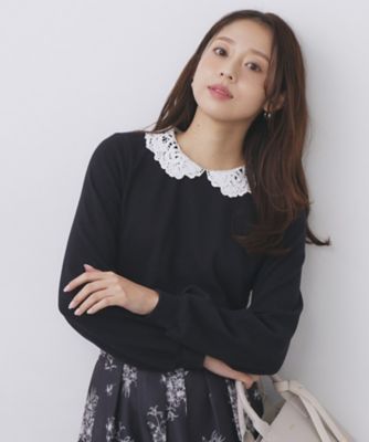 レース衿付きピケジャージトップス【洗濯機OK