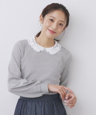 レース衿付きピケジャージトップス【洗濯機OK