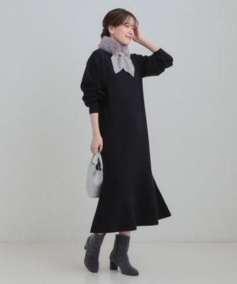 Sandro Paris サロンド パール装飾　ニットワンピース ブラック　黒 洗濯機可／S－LL】スタイルがすっきりに見える 裾マーメイドニット