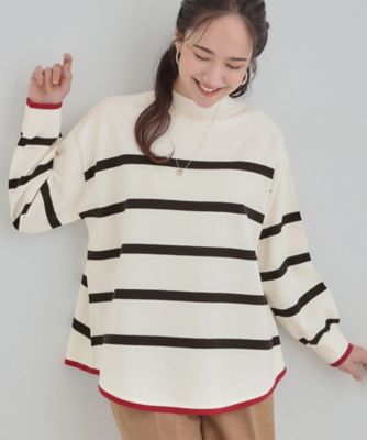 ＜SHOO LA RUE (Women)＞【洗濯機可／毛玉レス】ポンチョ風ボーダーニット（２００２５６９９５６）