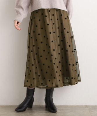 【かな】ヤマダヤvin フロッキードットメッシュフレアスカート ヴァン Vin フロッキードットメッシュフレアスカート （ブラック