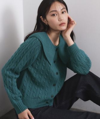 OPAQUE.CLIP (Women)/オペークドットクリップ ビック襟ケーブルニット【洗濯機OK/抗ピル】(2002570027) アオ097 トップス【三越伊勢丹/公式】