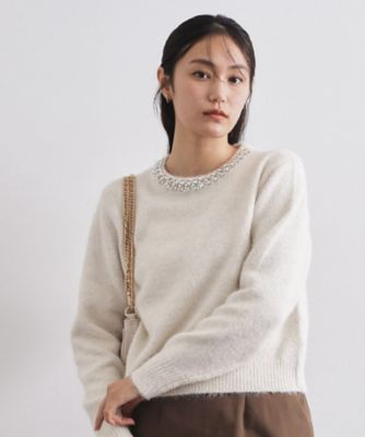 ＜OPAQUE.CLIP (Women)＞ビジューネックミドルゲージニット【洗濯機ＯＫ】（２００２５７００２８）