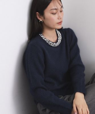 OPAQUE.CLIP (Women)/オペークドットクリップ ビジューネックミドルゲージニット(2002570028) アオ094 トップス【三越伊勢丹/公式】