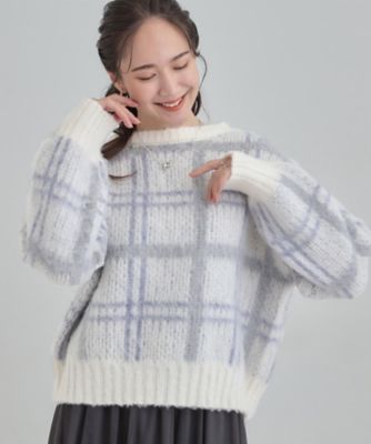 ＜SHOO LA RUE (Women)＞【Ｓ－ＬＬ】チェック柄ふわふわニット（２００２５７０１９４）