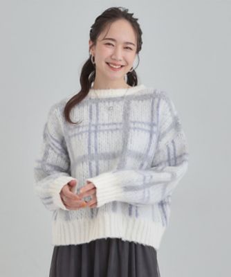 S－LL】女性らしさ漂う ふわふわチェック柄ニット