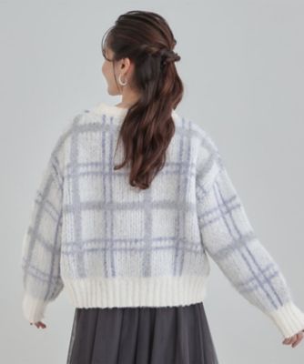 S－LL】女性らしさ漂う ふわふわチェック柄ニット