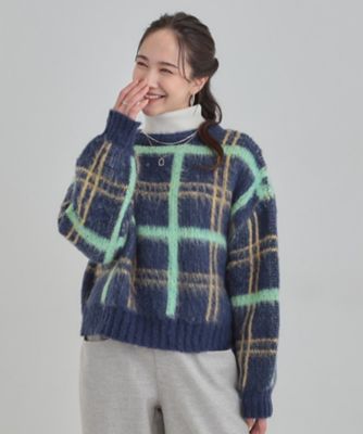 S－LL】女性らしさ漂う ふわふわチェック柄ニット