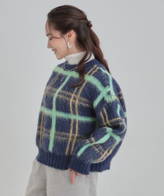 S－LL】女性らしさ漂う ふわふわチェック柄ニット