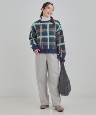 S－LL】女性らしさ漂う ふわふわチェック柄ニット