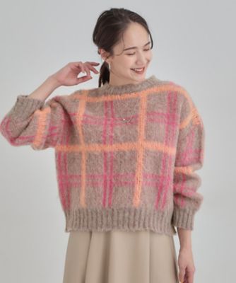 S－LL】女性らしさ漂う ふわふわチェック柄ニット
